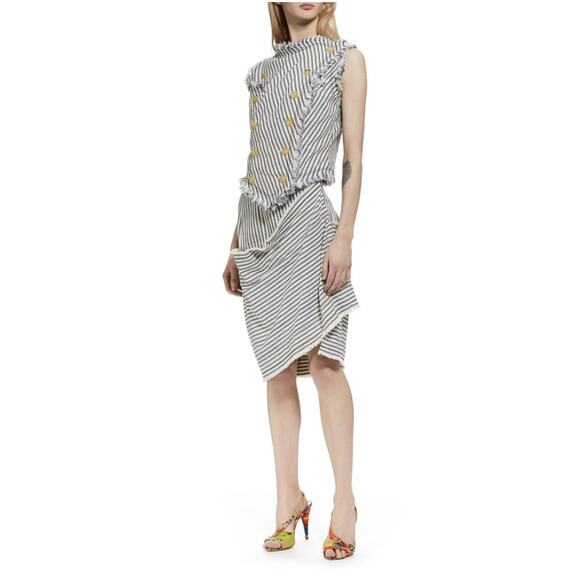 NWT Vivienne Westwood Daphne Draped Skirt Navy Cream Stripes Cotton Mini Size 4 - Picture 12 of 12